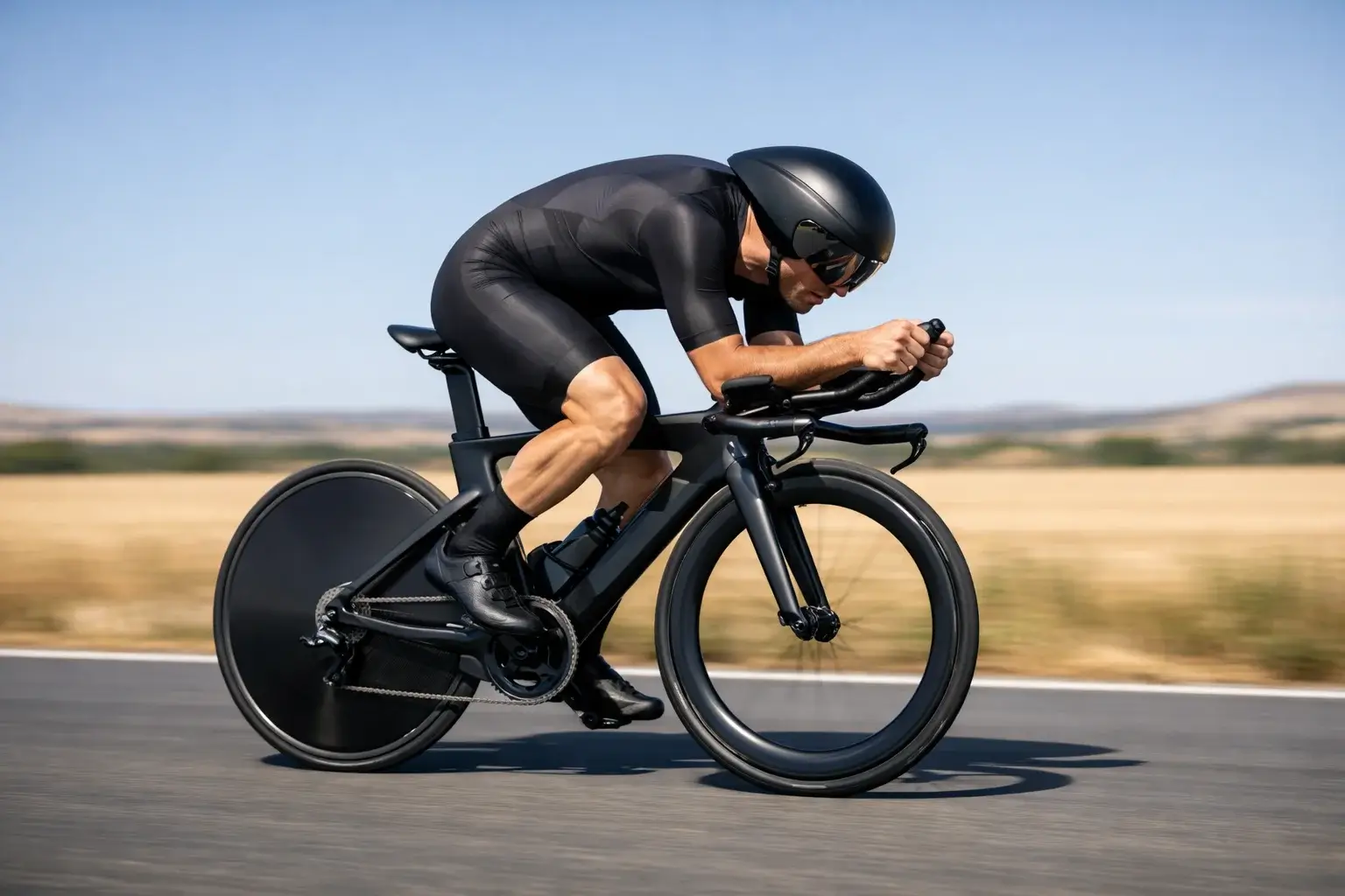 Ciclista profesional en posición aerodinámica durante una contrarreloj individual