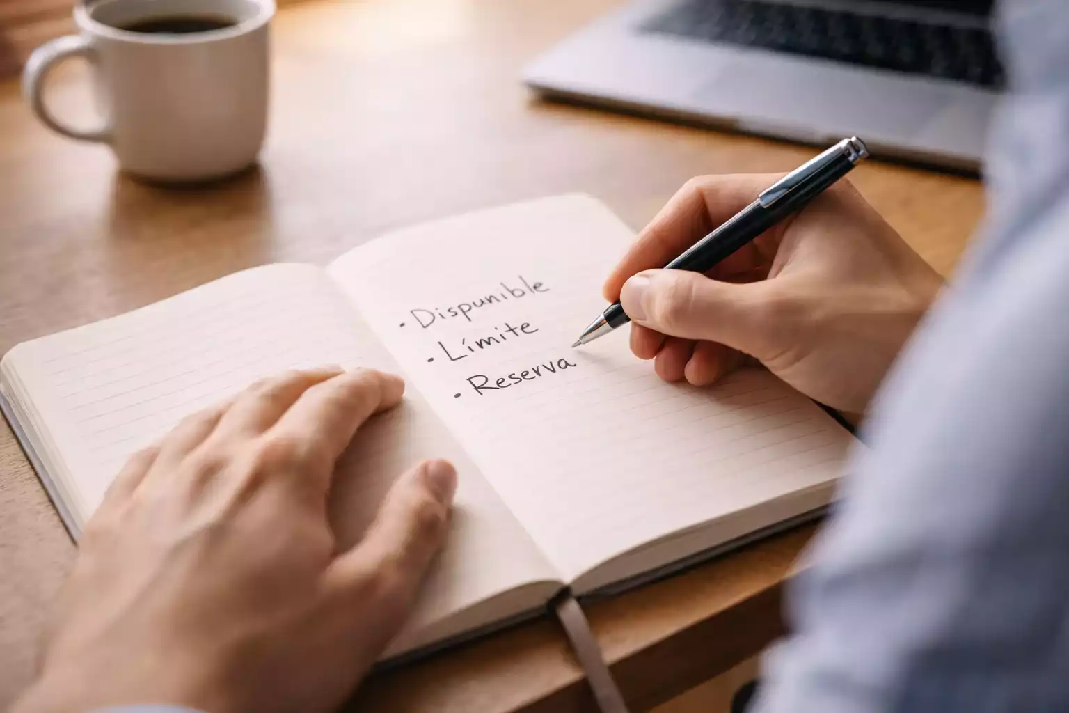 Persona escribiendo en un cuaderno el plan de su presupuesto para apuestas