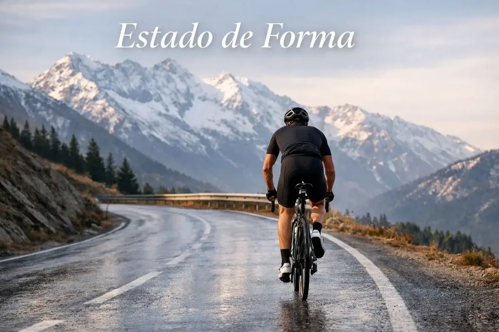 Ciclista profesional entrenando en solitario en una carretera de montaña