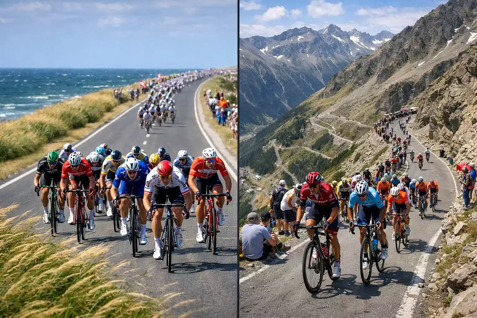Diferentes tipos de etapas en el Tour de Francia con montañas y sprints