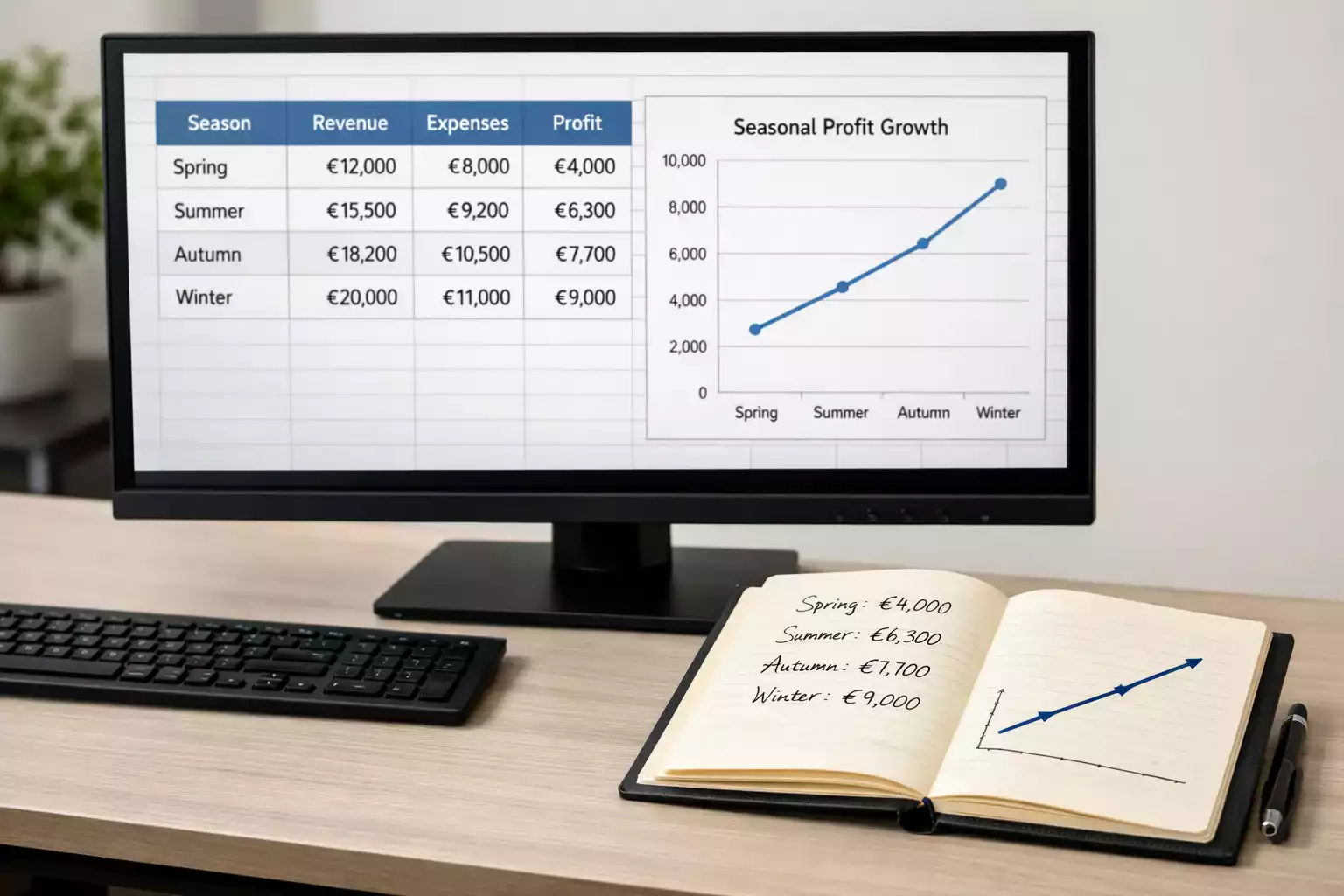 Pantalla de ordenador con hoja de cálculo y gráficos de seguimiento