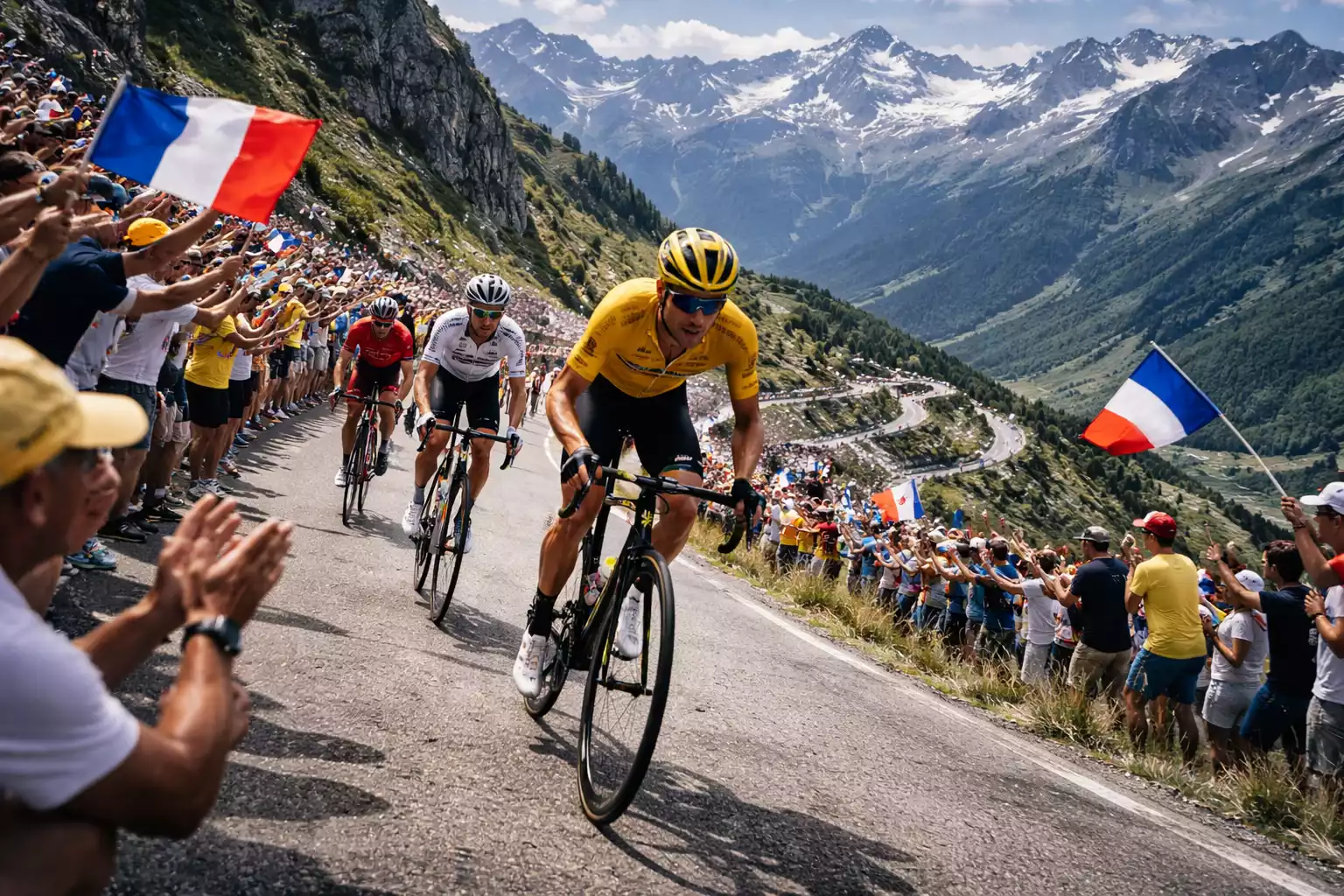 Ciclistas profesionales en una etapa histórica del Tour de Francia