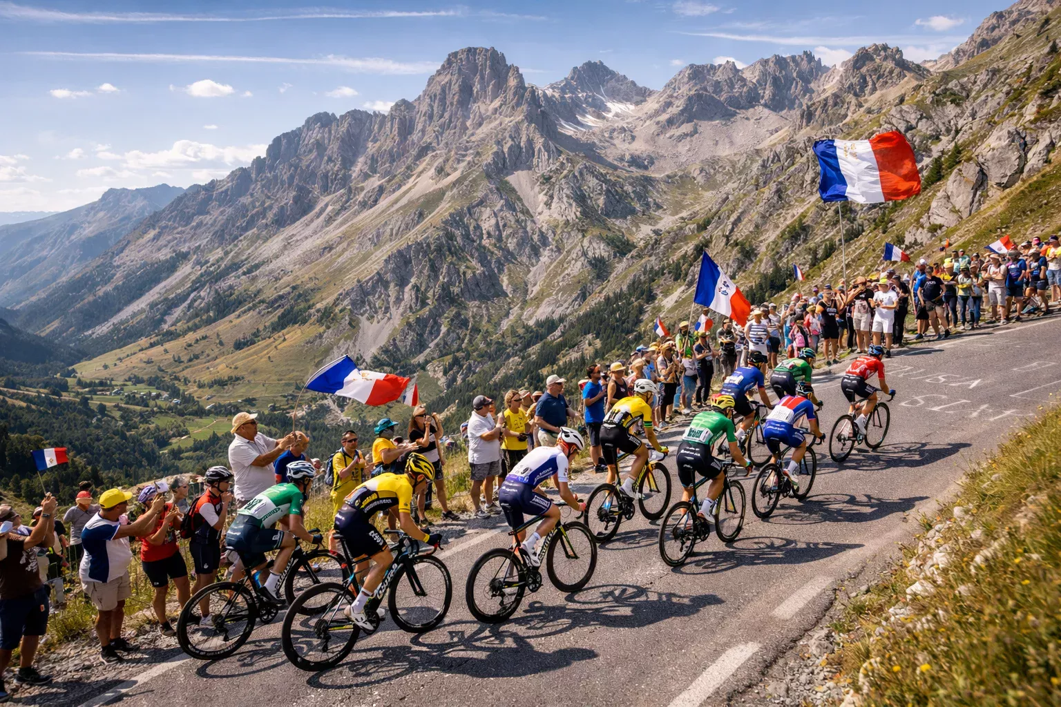 Ciclistas ascendiendo puerto de montaña en el Tour de Francia
